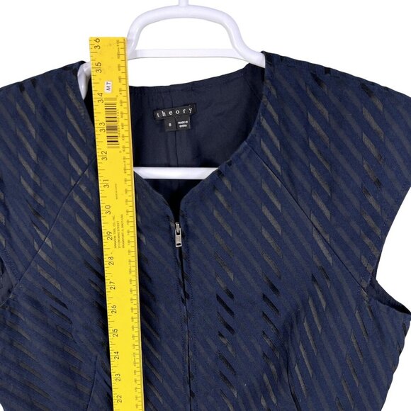 Theory Womens 8 Navy Textured Zip Front Sheath Dress Cap Sleeve Career Wear - Picture 12 of 16